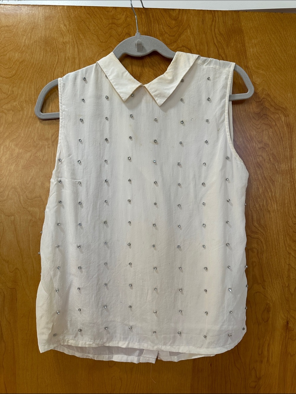 Equipment White Sleeveless Collared Camisole with Crystal Studs